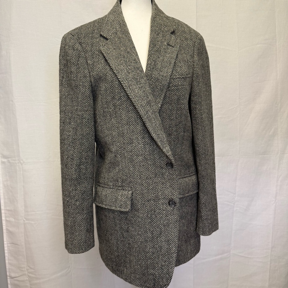 Vintage GB Tweeds Wool Blazer Gray Herringbone Van Driver Inc. Size M